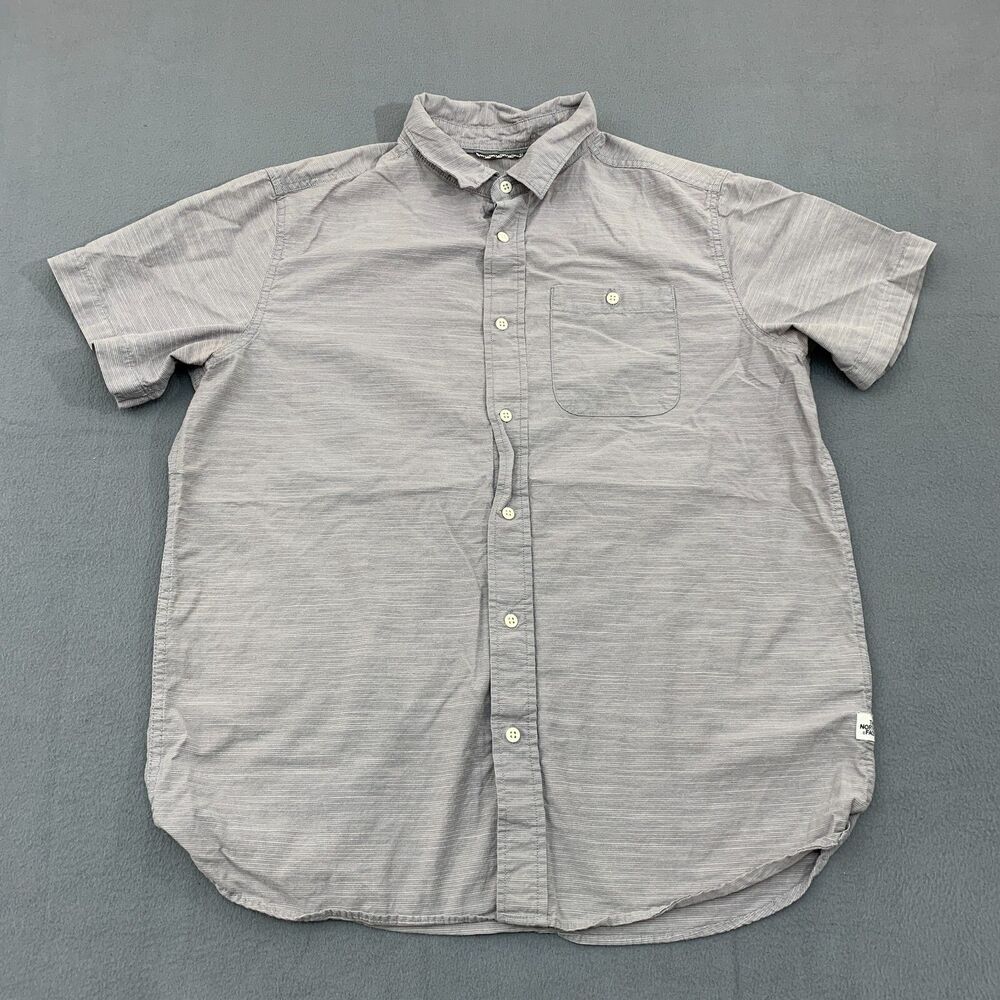 The North Face Button Shirt Mens Large Short Sleeve Gray Hiking Cotton